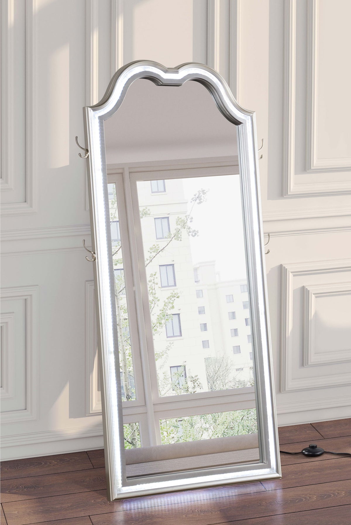 Evangeline Full Length LED Light Floor Mirror Silver Oak