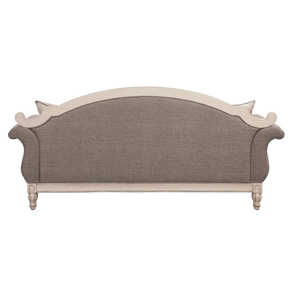 Florian - Sofa With 4 Pillows - Gray Fabric & Antique White