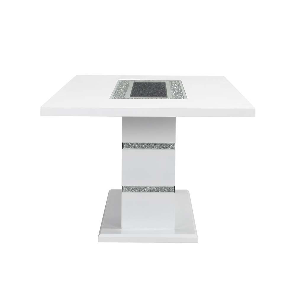 Elizaveta - Dining Table With Pedestal Base - Faux Crystal Diamonds & White High Gloss