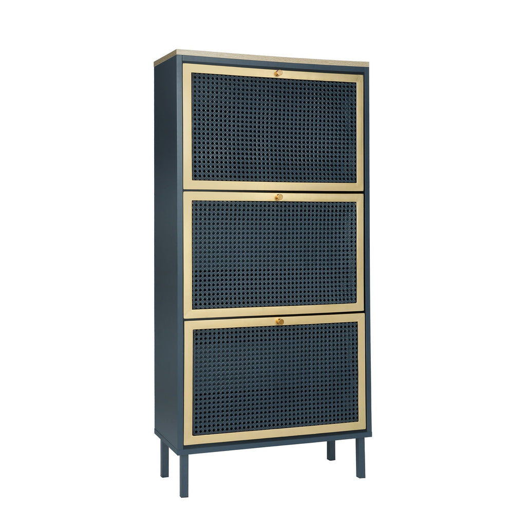 Modern Rattan 3 Door Shoe Rack Cabinet For Entryway