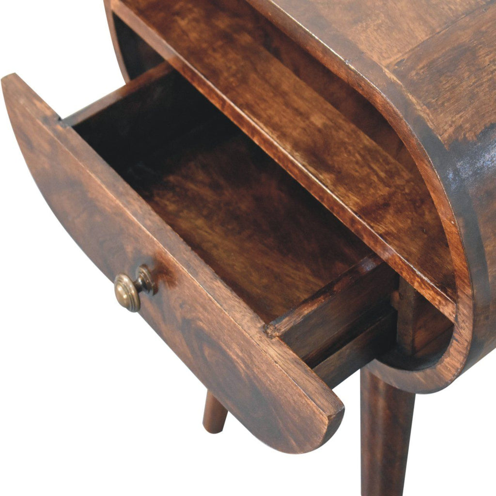 Circular Bedside Table With Open Slot - Walnut