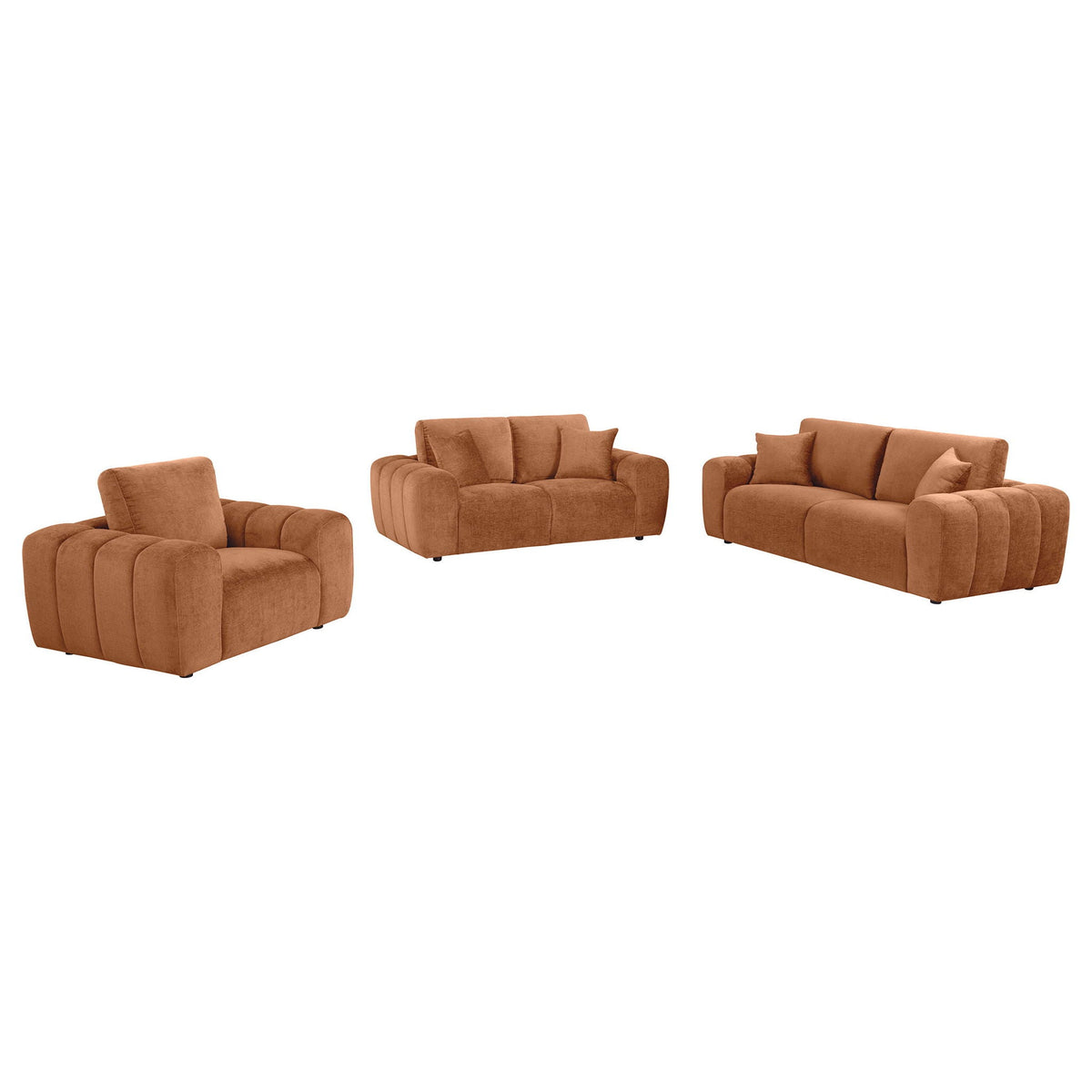 Burnett 3-piece Chenille Upholstered Sofa Set Burnt Orange