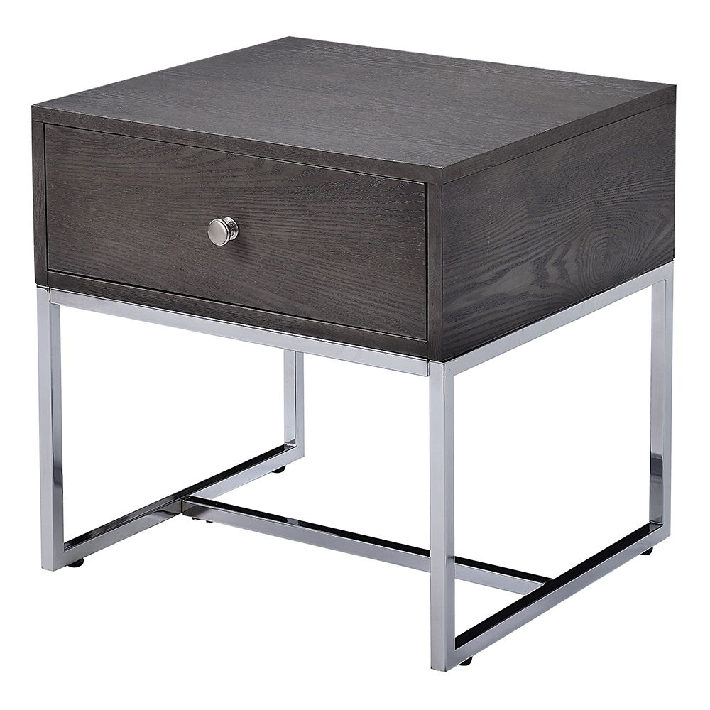 Iban - End Table - Gray Oak & Chrome