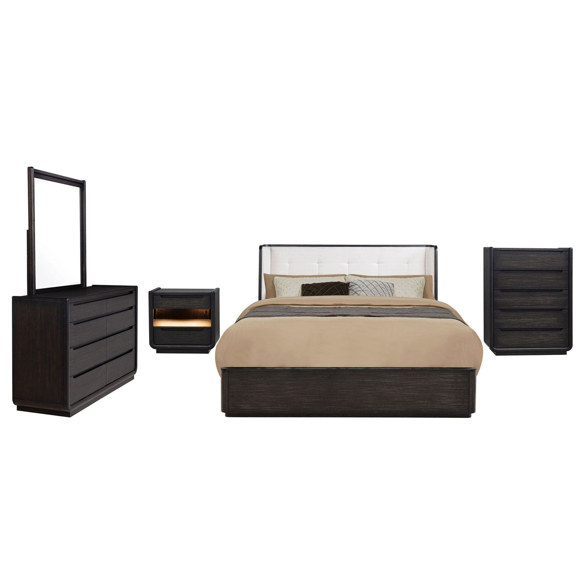 Leandro 5-piece Queen Bedroom Set Burnished Black