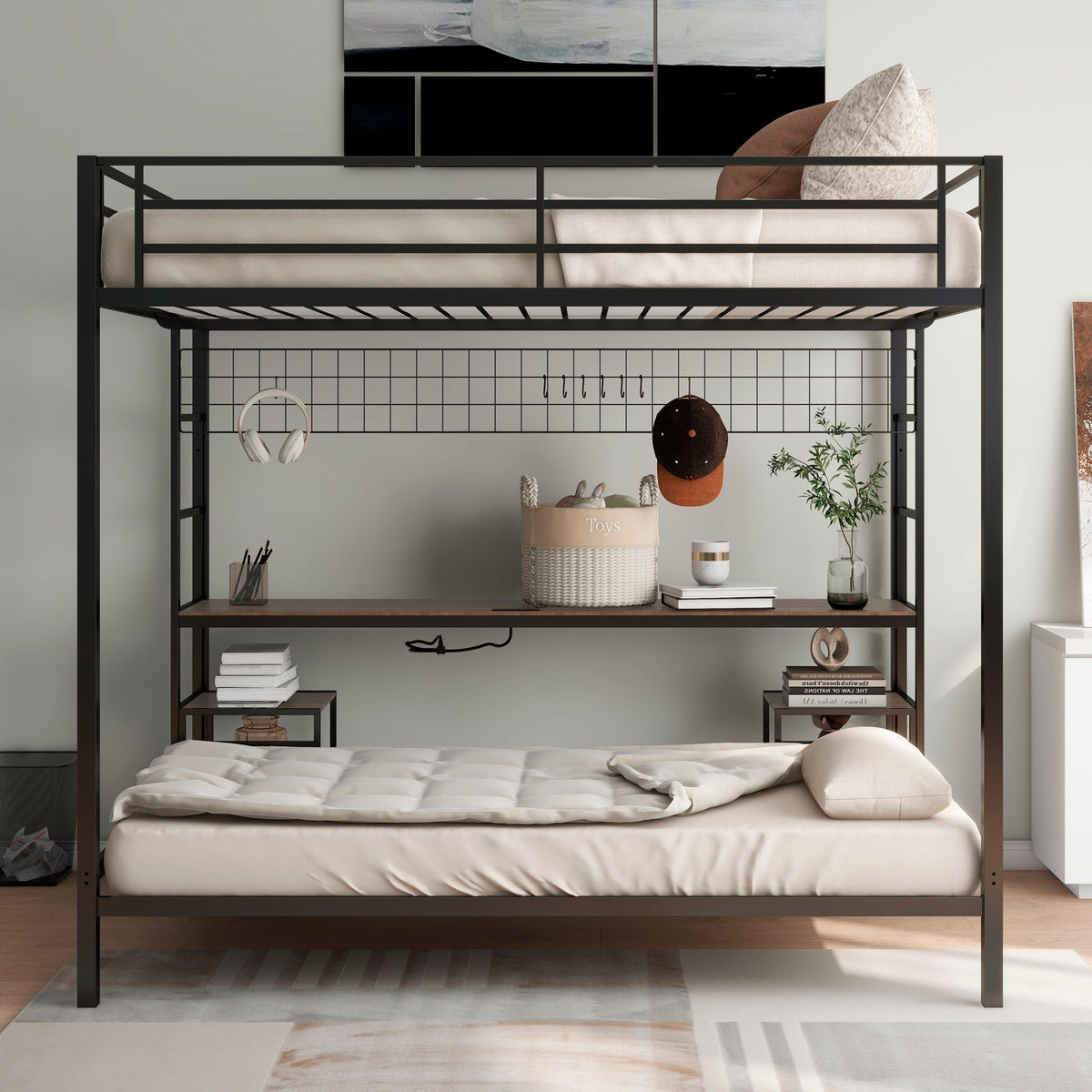 Ethan - Bunk Bed With Desk, Charging Station, Storage Shelves