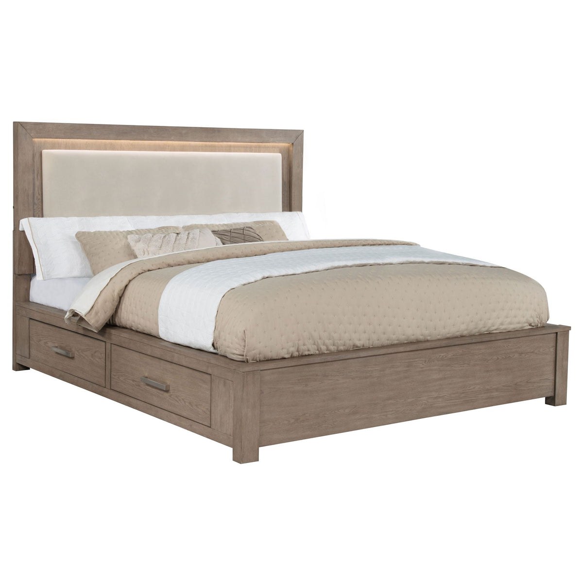 Kenora 56-inch Eastern King LED Storage Bed Barley Brown