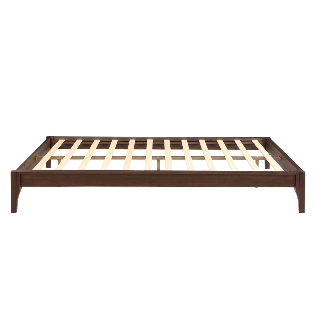 Queen Size Platform Bed Frame With Wood Slat And Metal Support - Chocolate