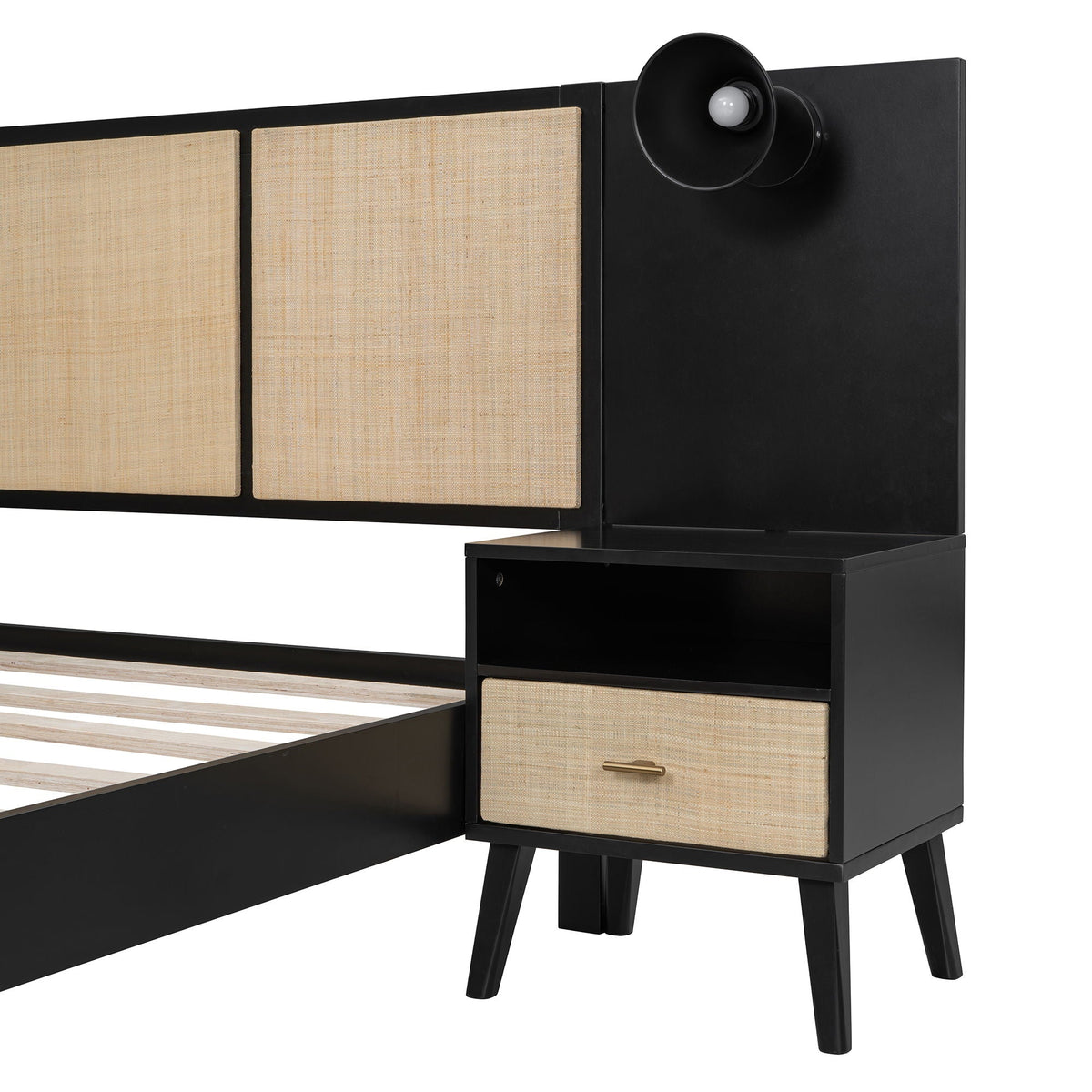 Bed Frame With 2 Nightstands Elegant Design With Lamps