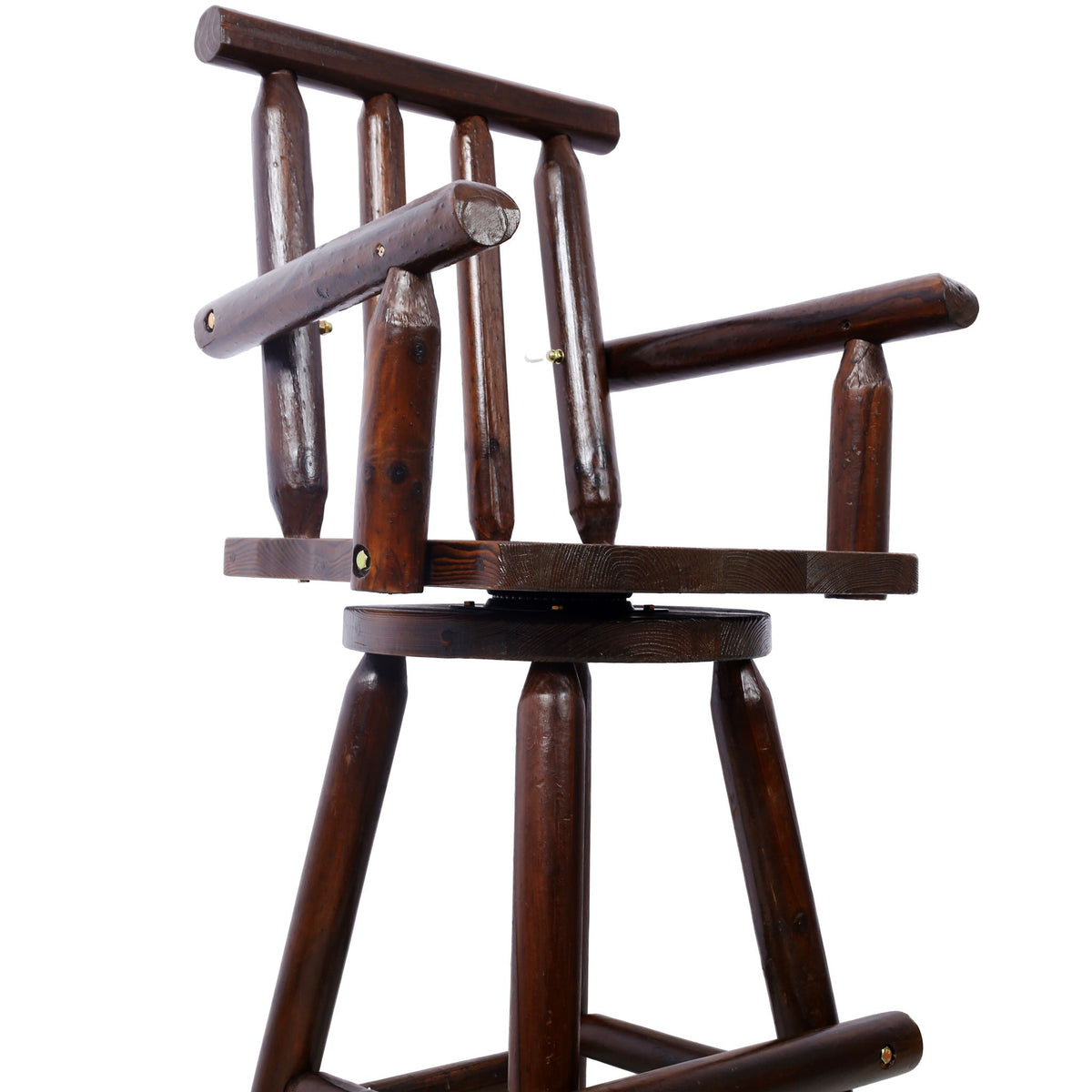 Rustic Bar Stool, Fir Wood Construction, Wide Armrest