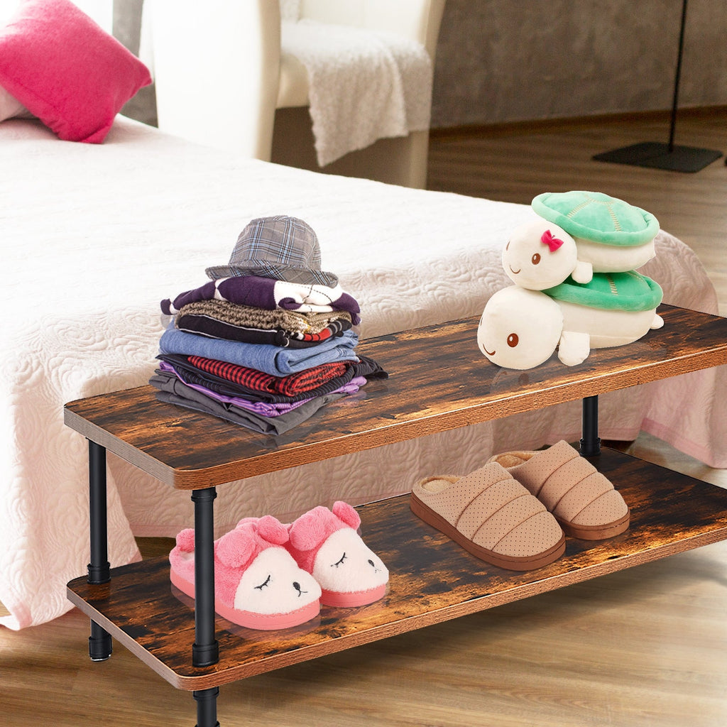 Industrial Vintage Coffee Table with 2-Tier Storage Shelf