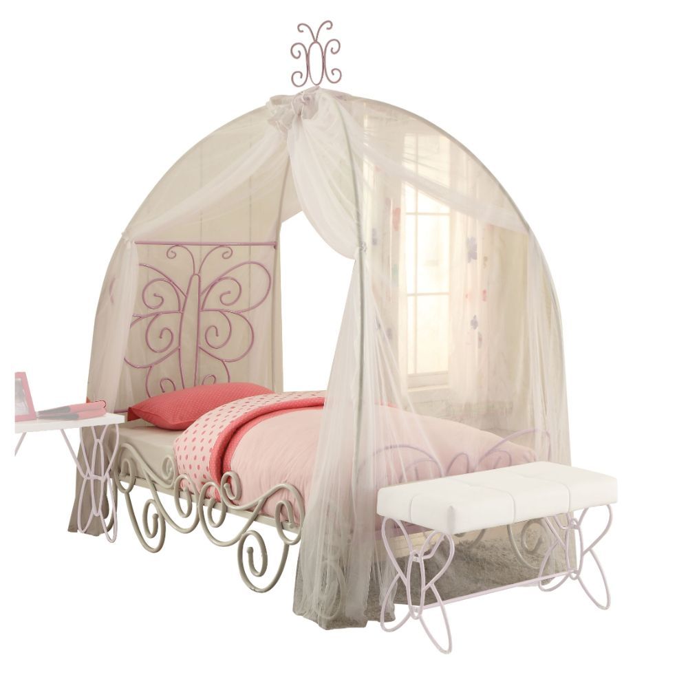 Priya II - Full Bed With Canopy - White & Light Synthetic Leather Rple
