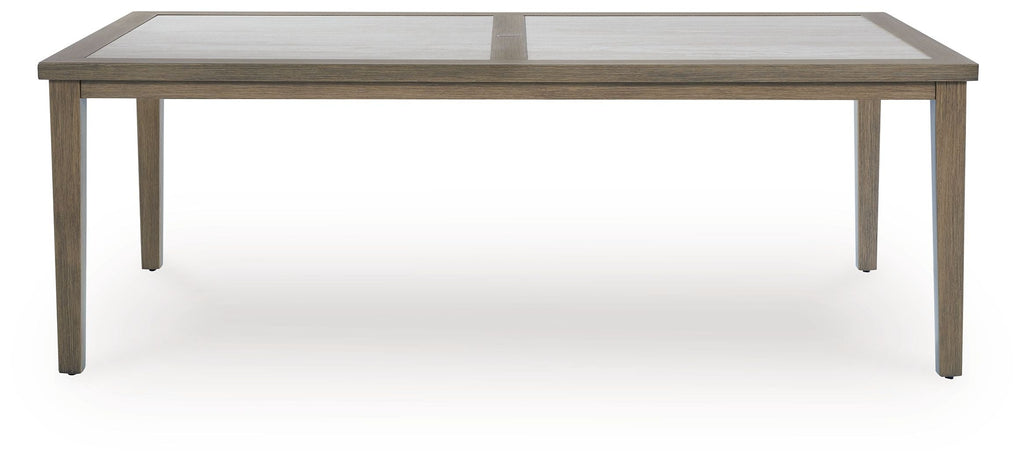 Rainier Ranch - Rectangle Dining Table With Umbrella Option - Brown / Beige