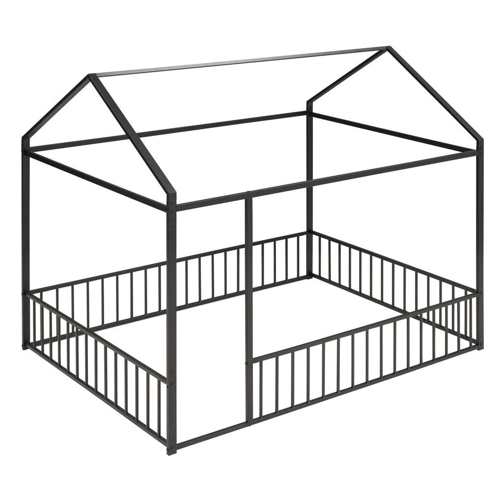 Metal Bed House Bed Frame With Fence