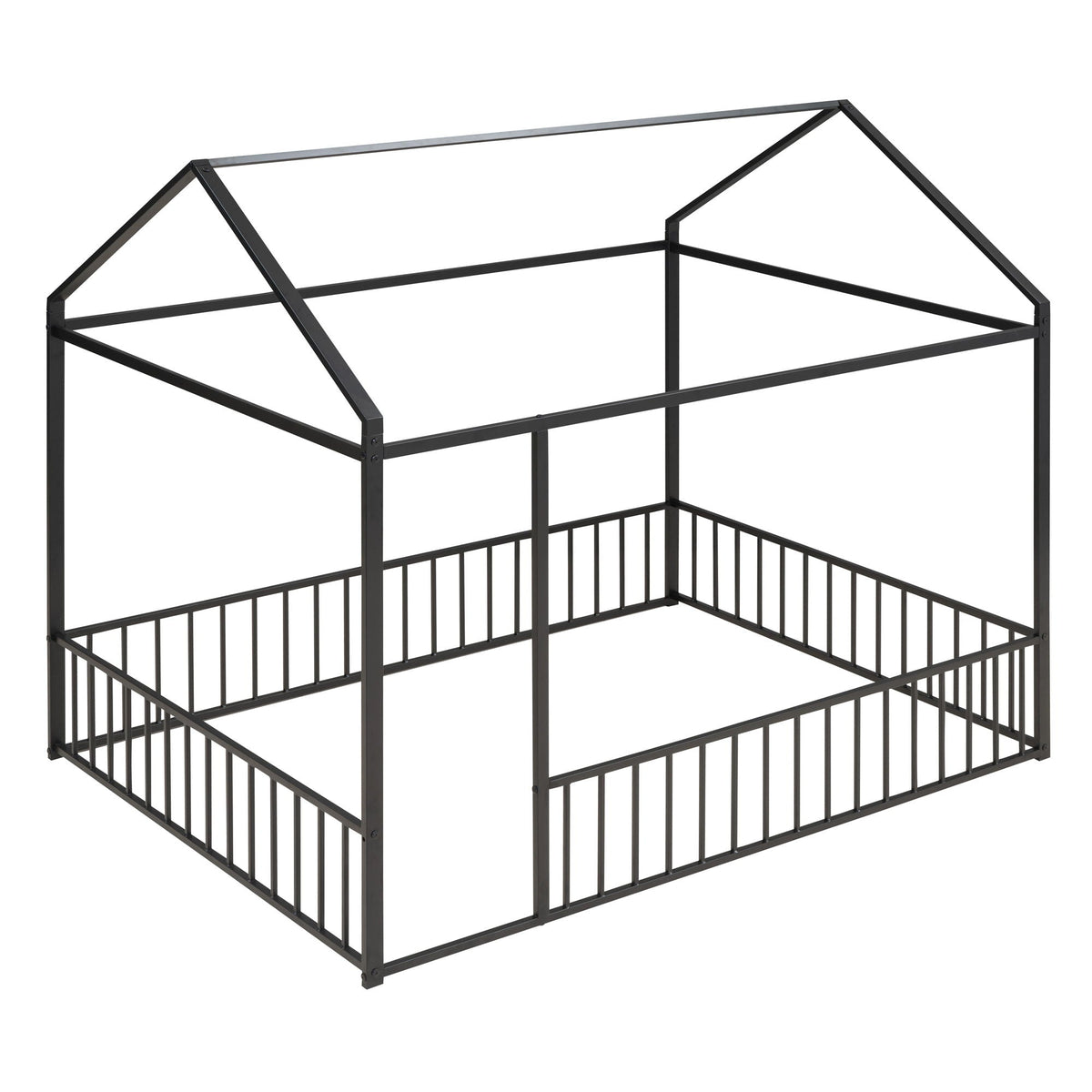 Metal Bed House Bed Frame With Fence
