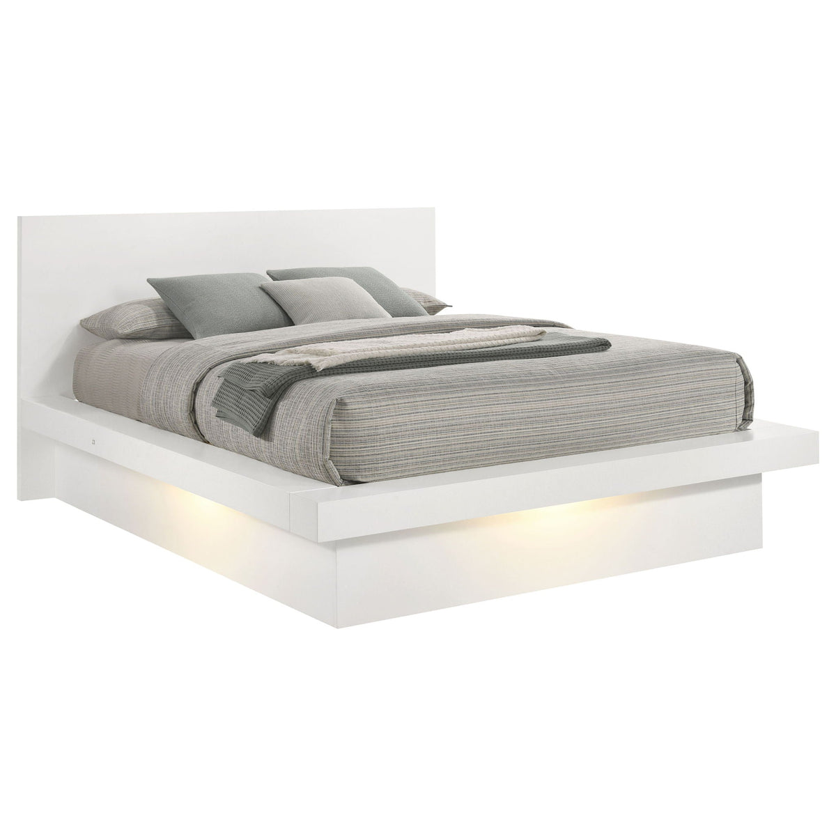 Jessica Wood Eastern King LED Panel Bed Snow White