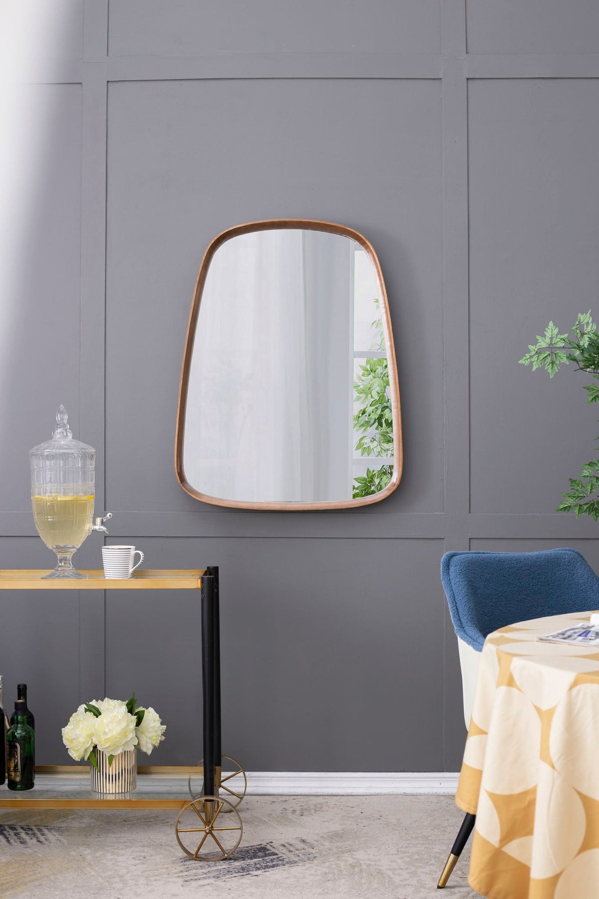 Irrgeular Mirror With Wood Frame, Wall Mirror For Living Room Bathroom Entryway - Brown