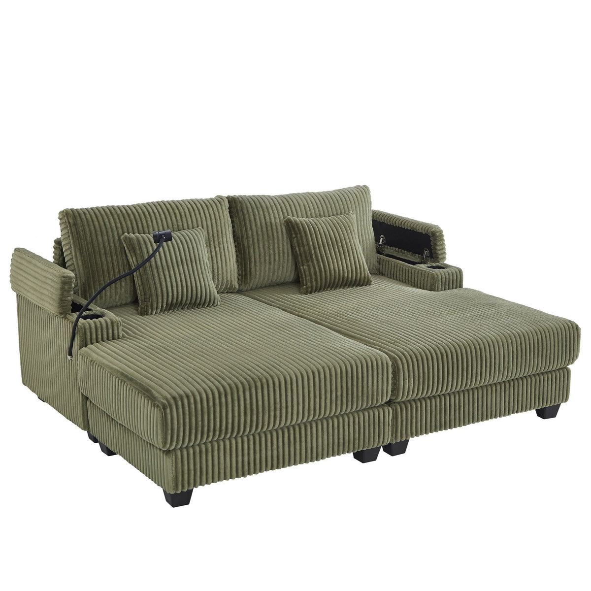 Modern Chaise Sofa With Adjustable Backrest, Cup Holders, Phone Holder & Storage Compartments For Living Room