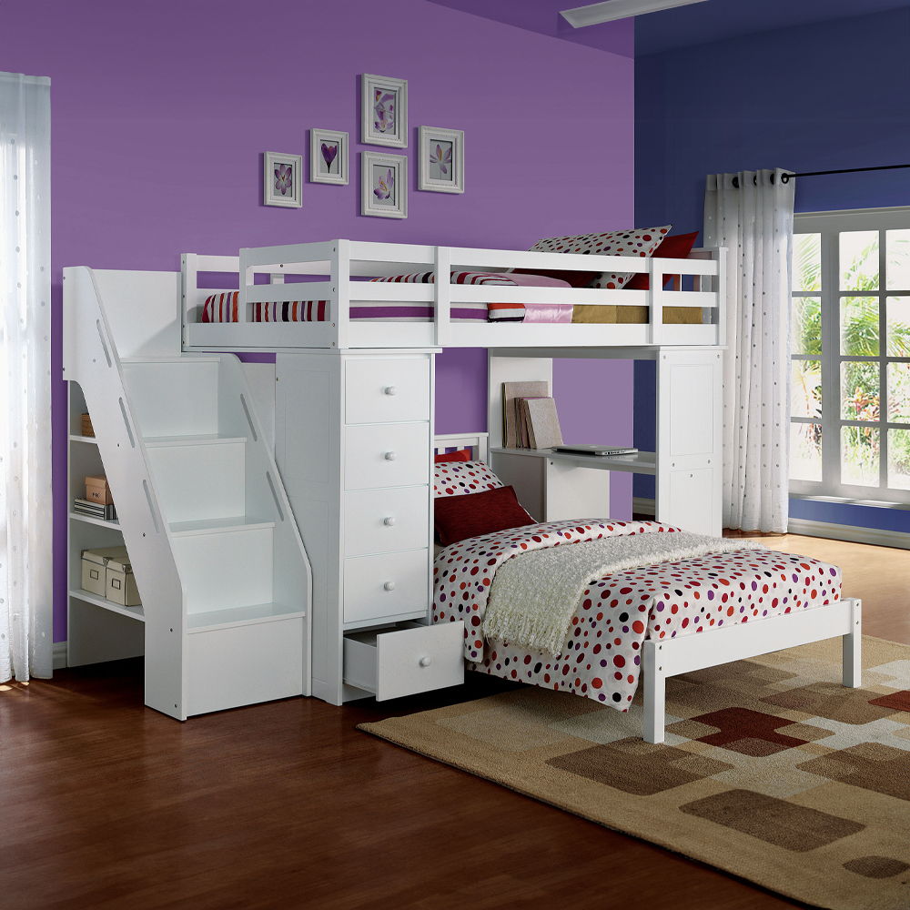 Freya - Twin Loft Bed With Storage - White
