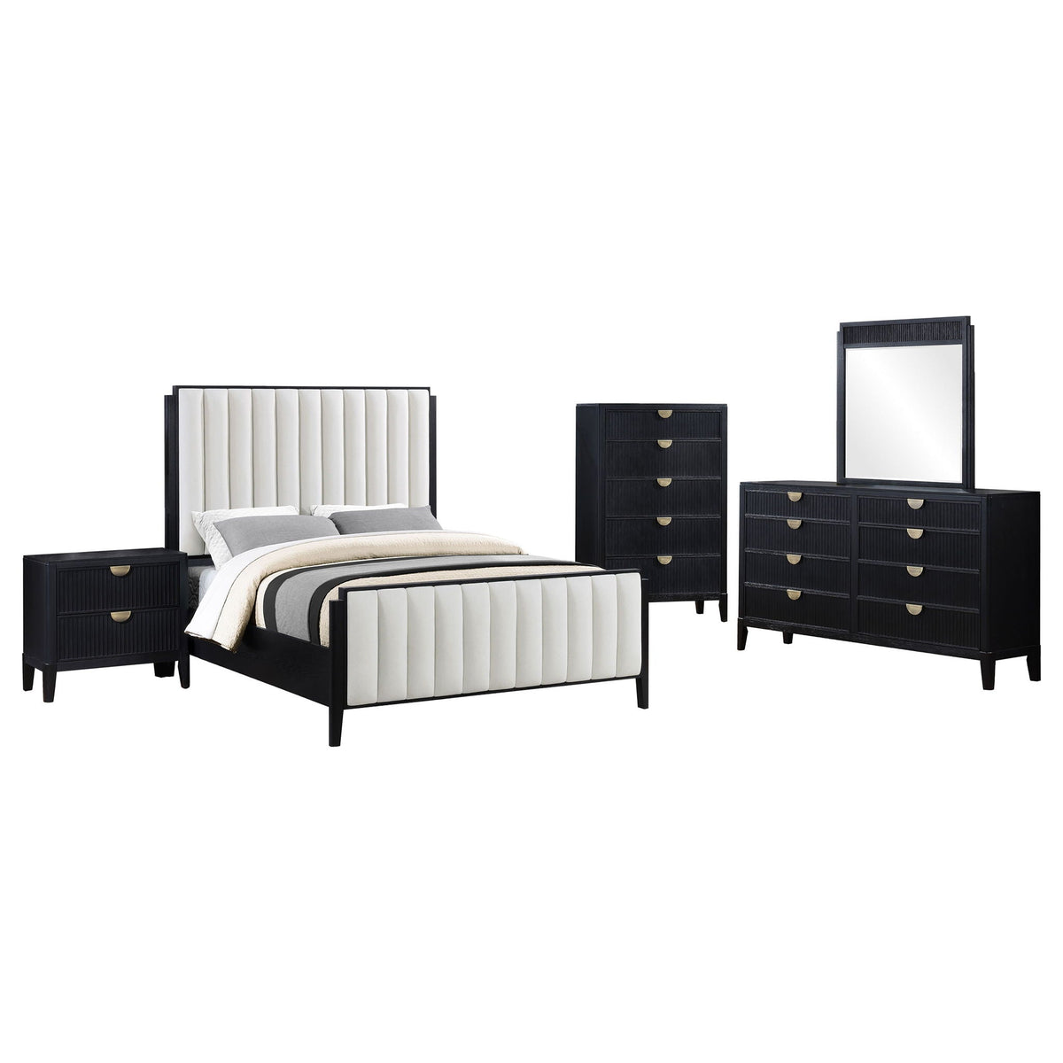Brookmead 5-piece Upholstered Queen Bedroom Set Black