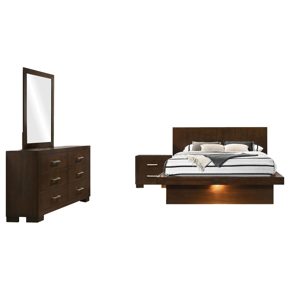Jessica 4-piece Eastern King LED Bedroom Set Cappuccino