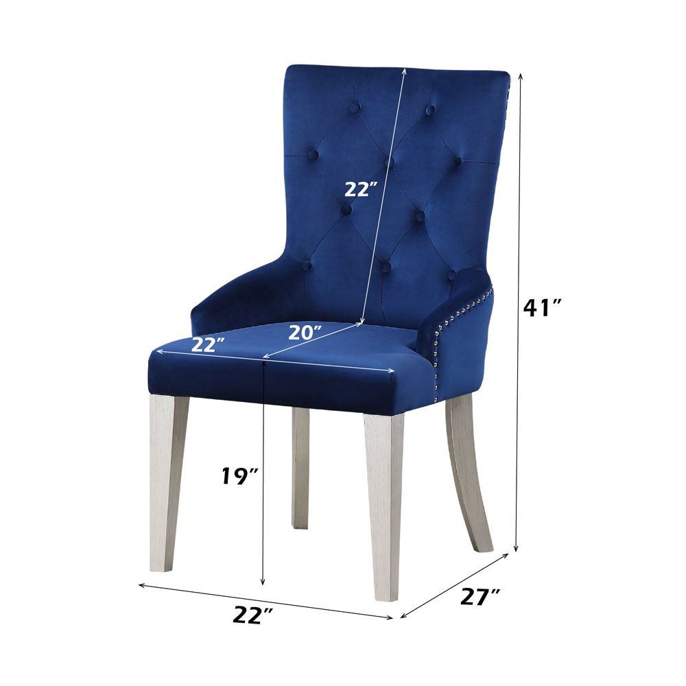 Varian - Side Chair - Blue Fabric & Antique Platinum