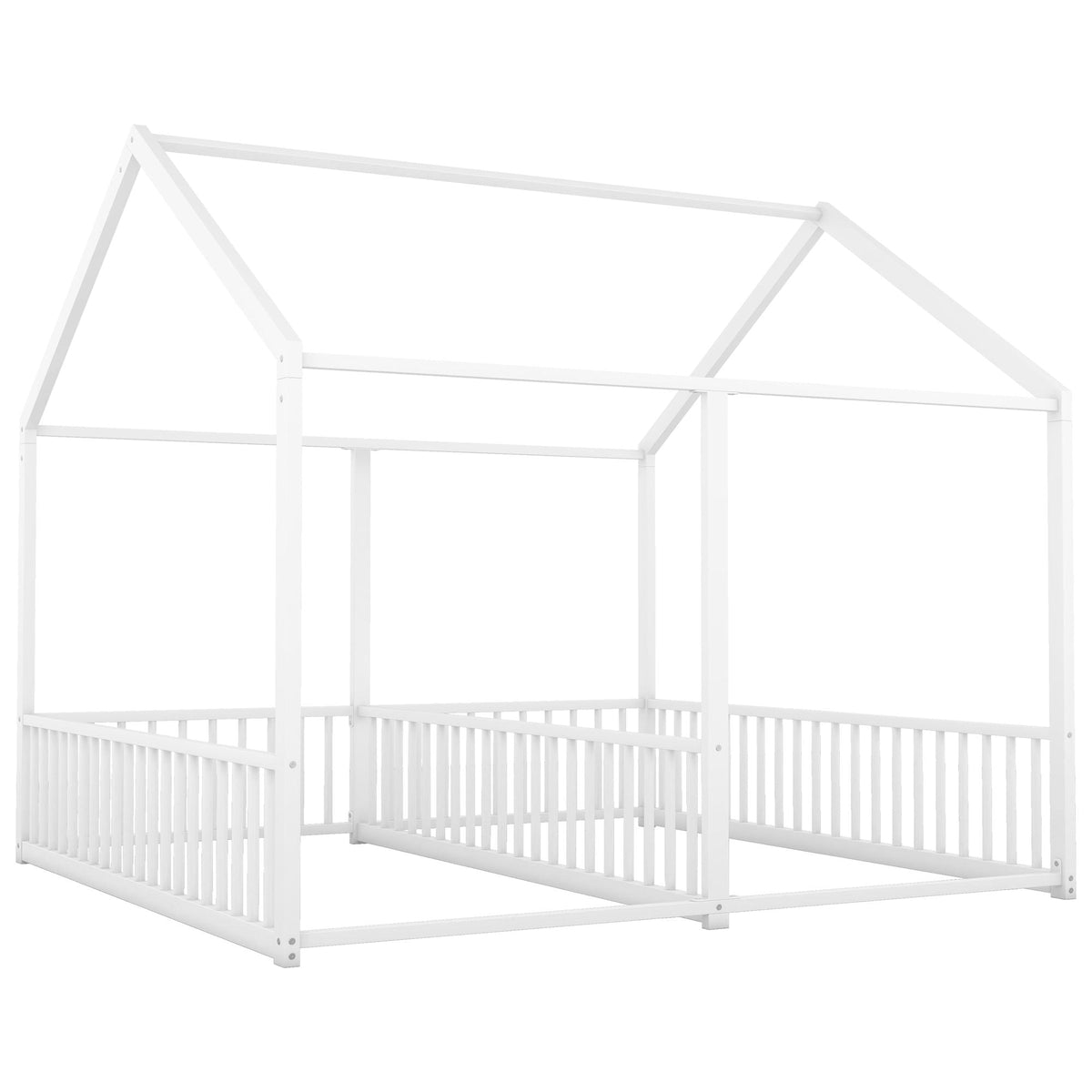 Metal Twin Size House Platform Beds 2 Shared Beds - Antique White