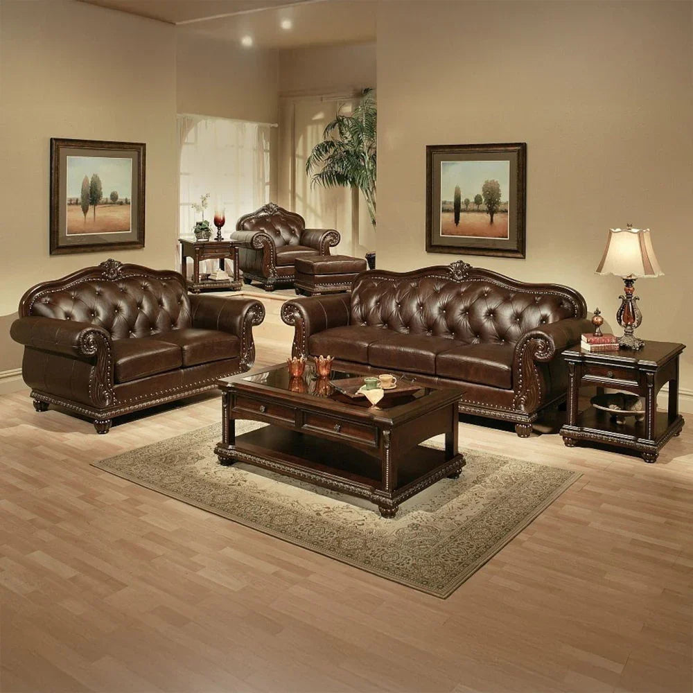 Anondale - Ottoman - Espresso Top Grain Leather Match & Cherry