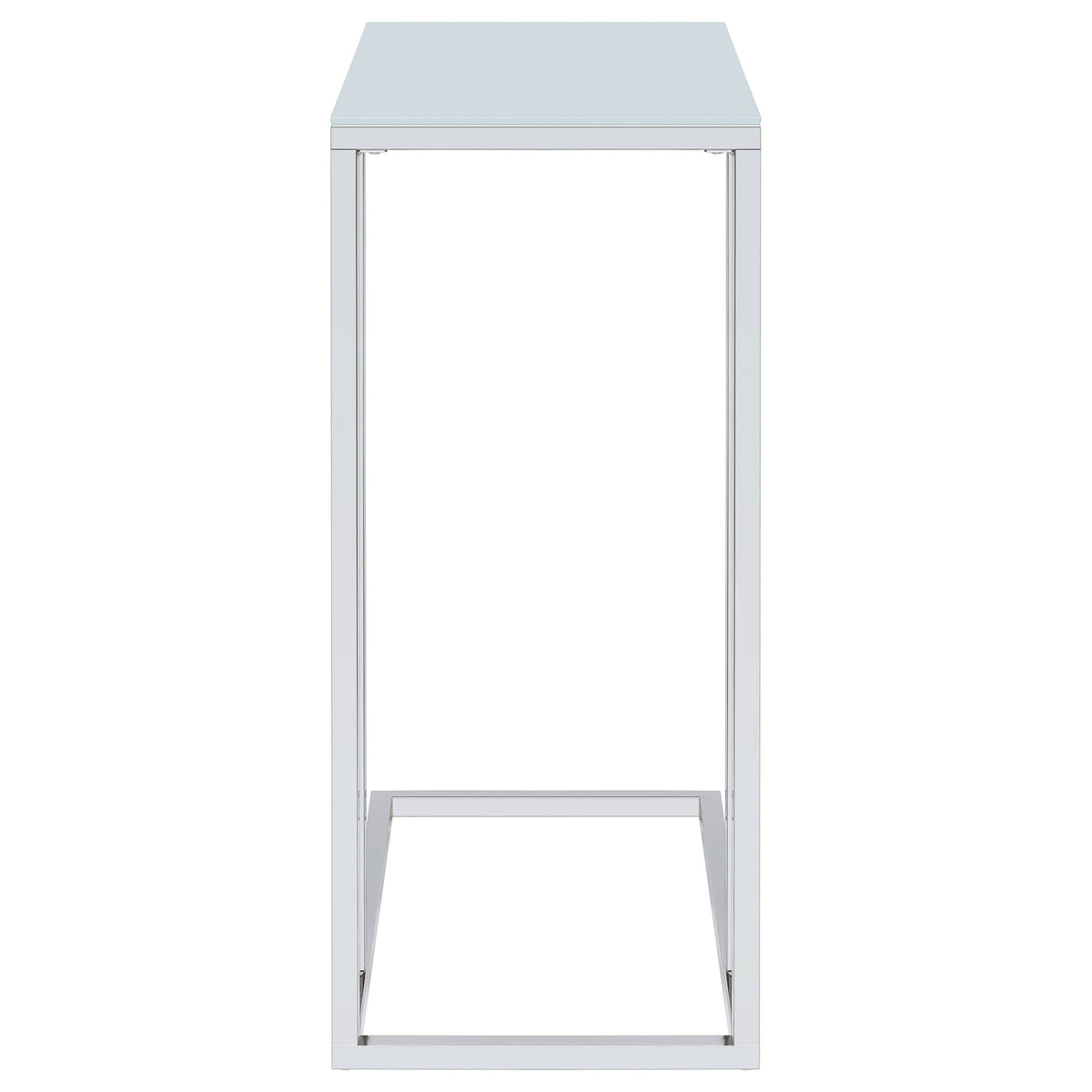 Stella White Glass Top C-Shaped Sofa Side Table Chrome