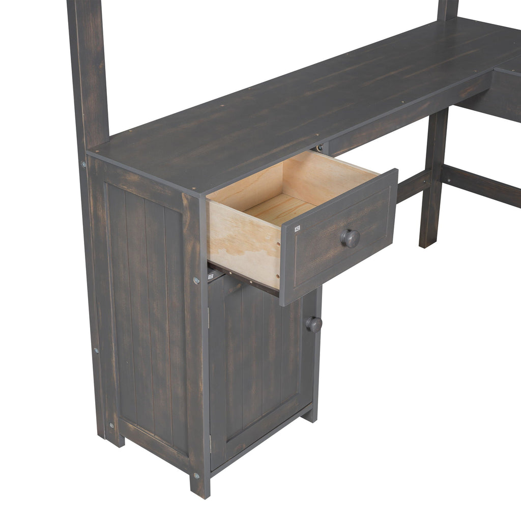 Loft Bed With U-Shaped Desk, Drawers, And Storage Shelves