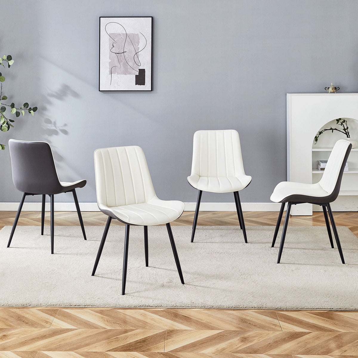 Modern Minimalist Dining Chair Set, Extended Seat Cushion