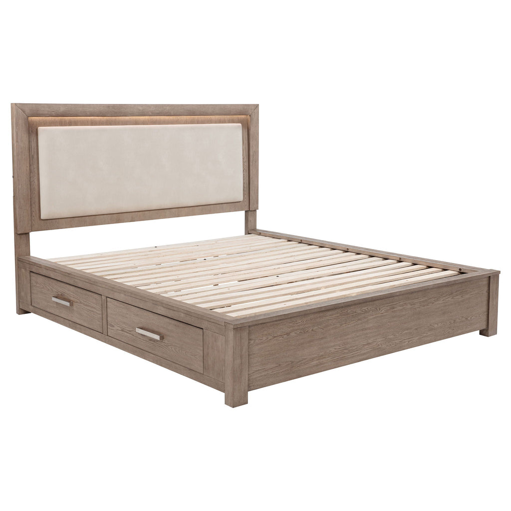 Kenora 56-inch Eastern King LED Storage Bed Barley Brown