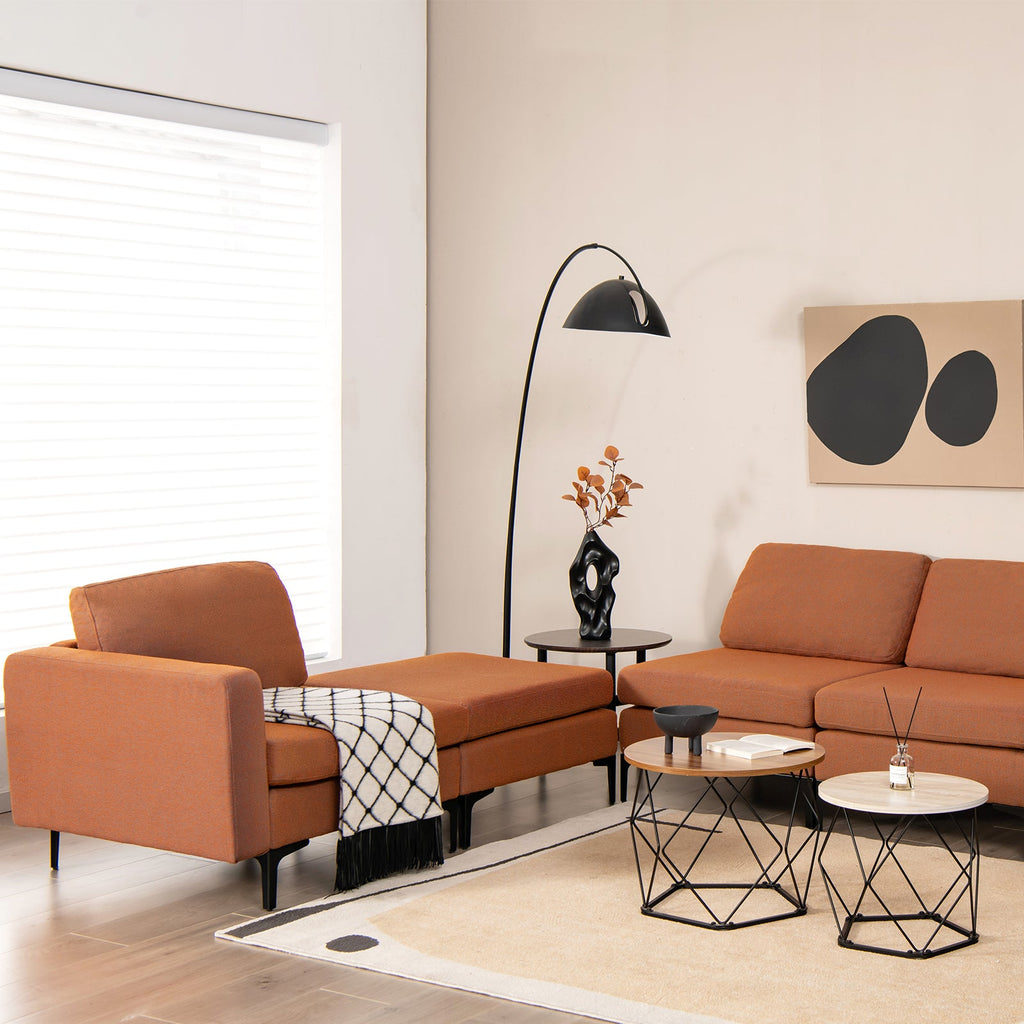3-Seat Sectional Sofa Couch with Armrest Magazine Pocket and Metal Leg