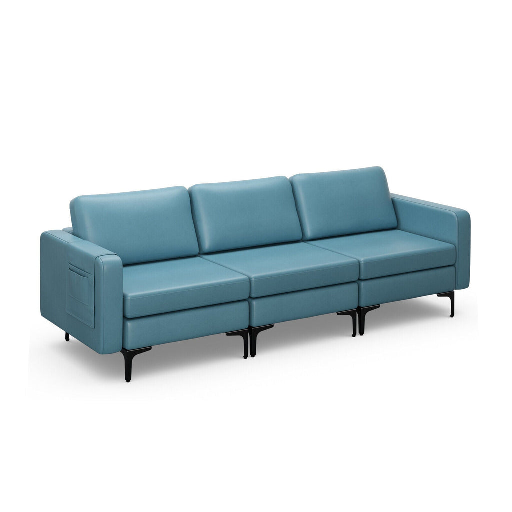 3-Seat Sectional Sofa Couch with Armrest Magazine Pocket and Metal Leg
