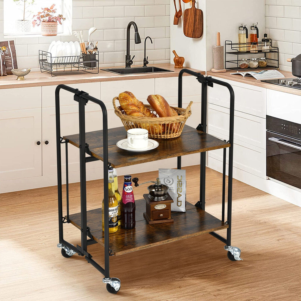 Folding Rolling Cart with Metal Frame-2-Tier