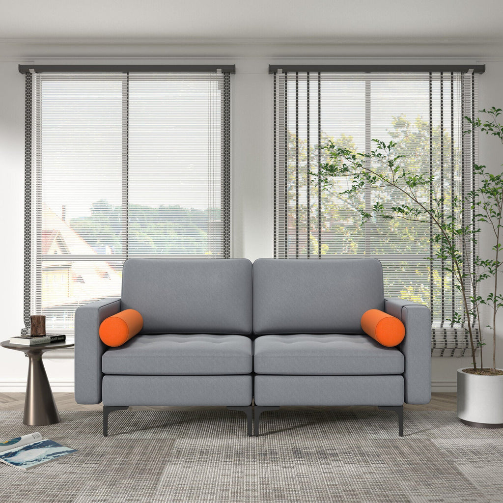 Modern Loveseat Sofa with 2 Bolsters and Side Storage Pocket-Gray