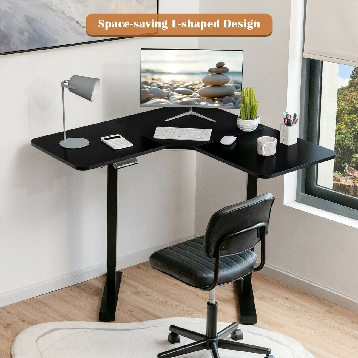 L-shaped Electric Standing Desk with 4 Memory Positions and LCD Display