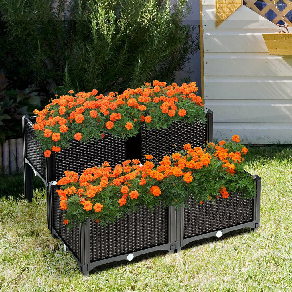 Set of 4 Elevated Flower Vegetable Herb Grow Planter Box