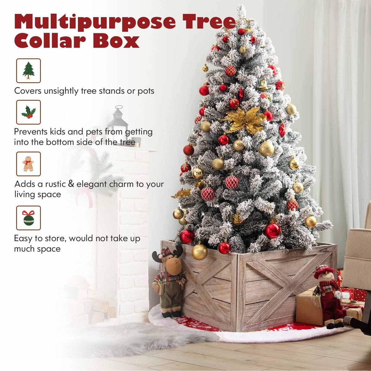 28.5 Inch Wooden Tree Collar Box for Indoor/Outdoor Use