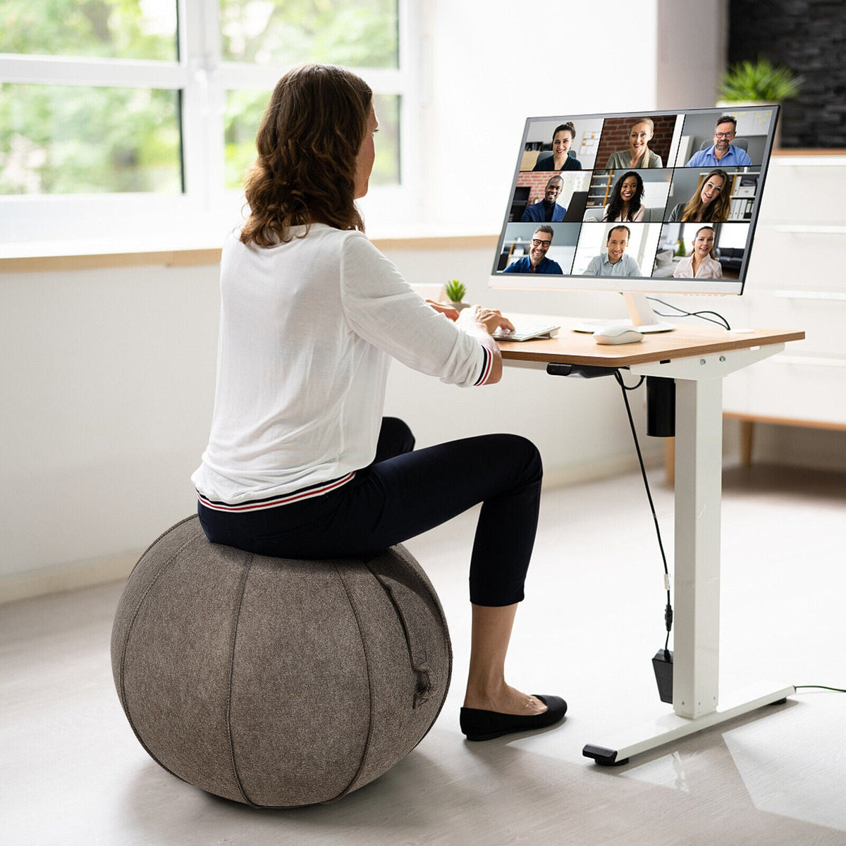 Yoga Sitting Ball with Felt Cover and Air Pump