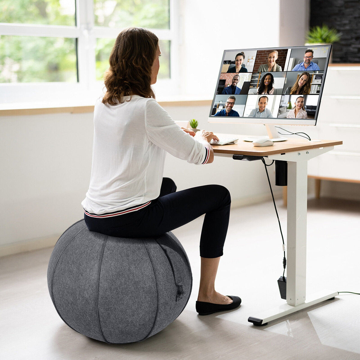 Yoga Sitting Ball with Felt Cover and Air Pump