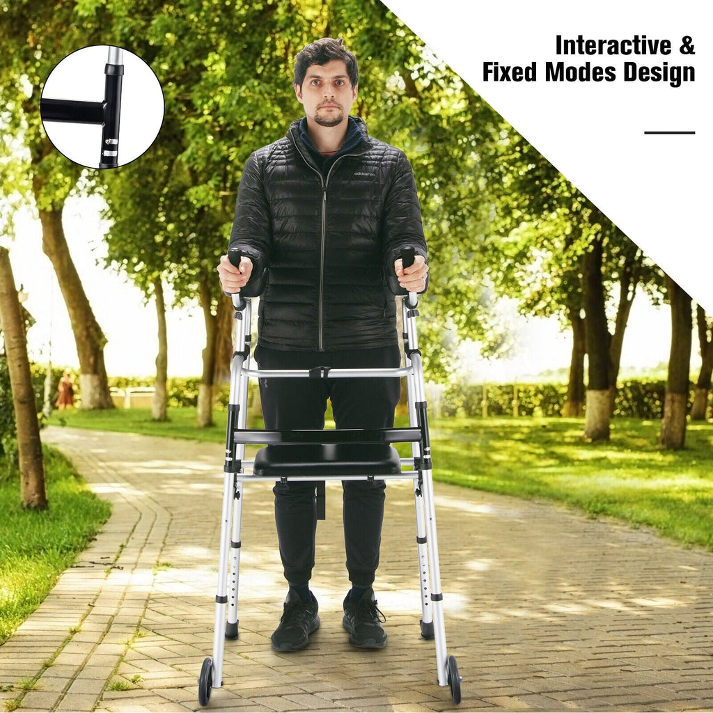 Height Adjustable Rolling Walker With Seat and Armrest Pad