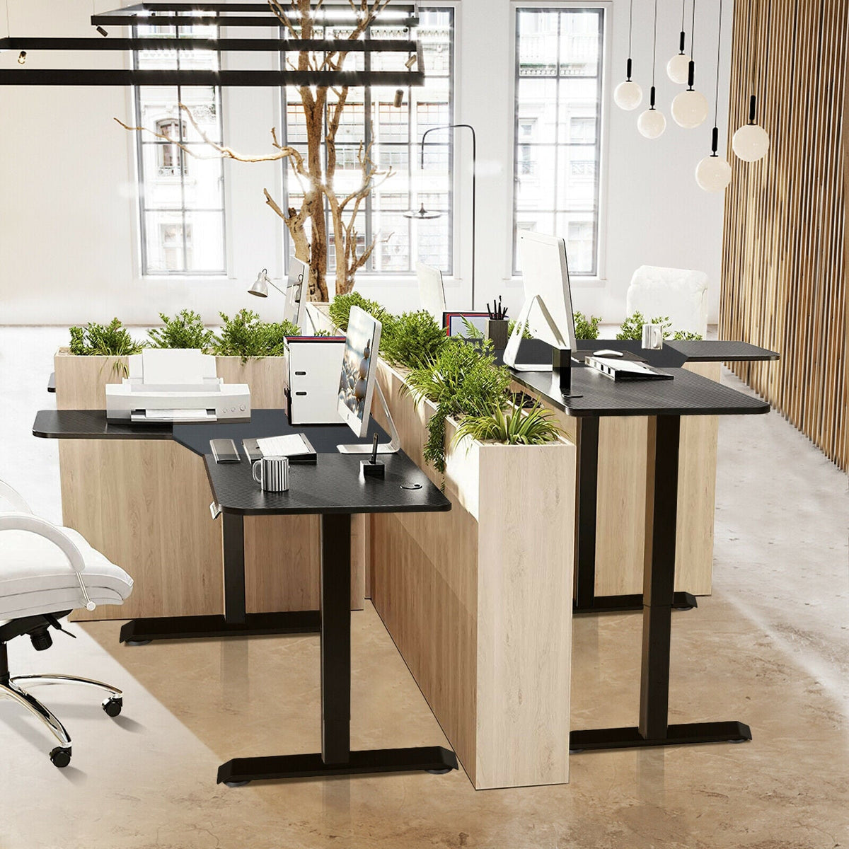 L-shaped Electric Standing Desk with 4 Memory Positions and LCD Display