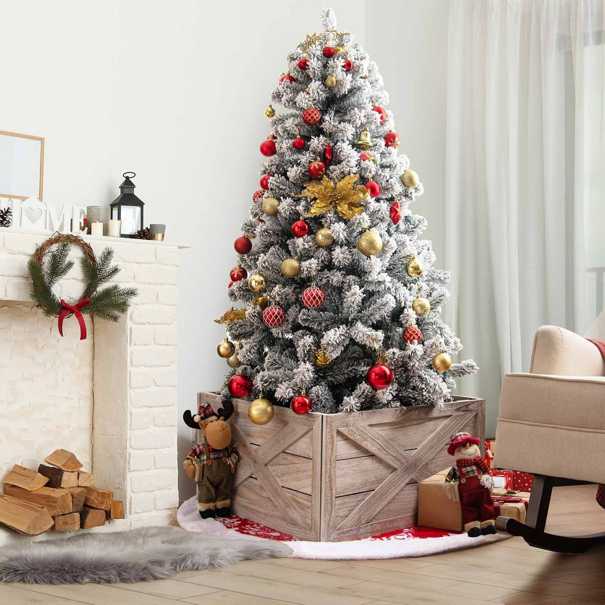 28.5 Inch Wooden Tree Collar Box for Indoor/Outdoor Use