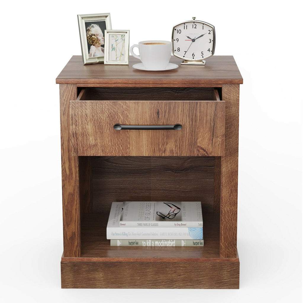 Compact Nightstand with Drawer and Shelf