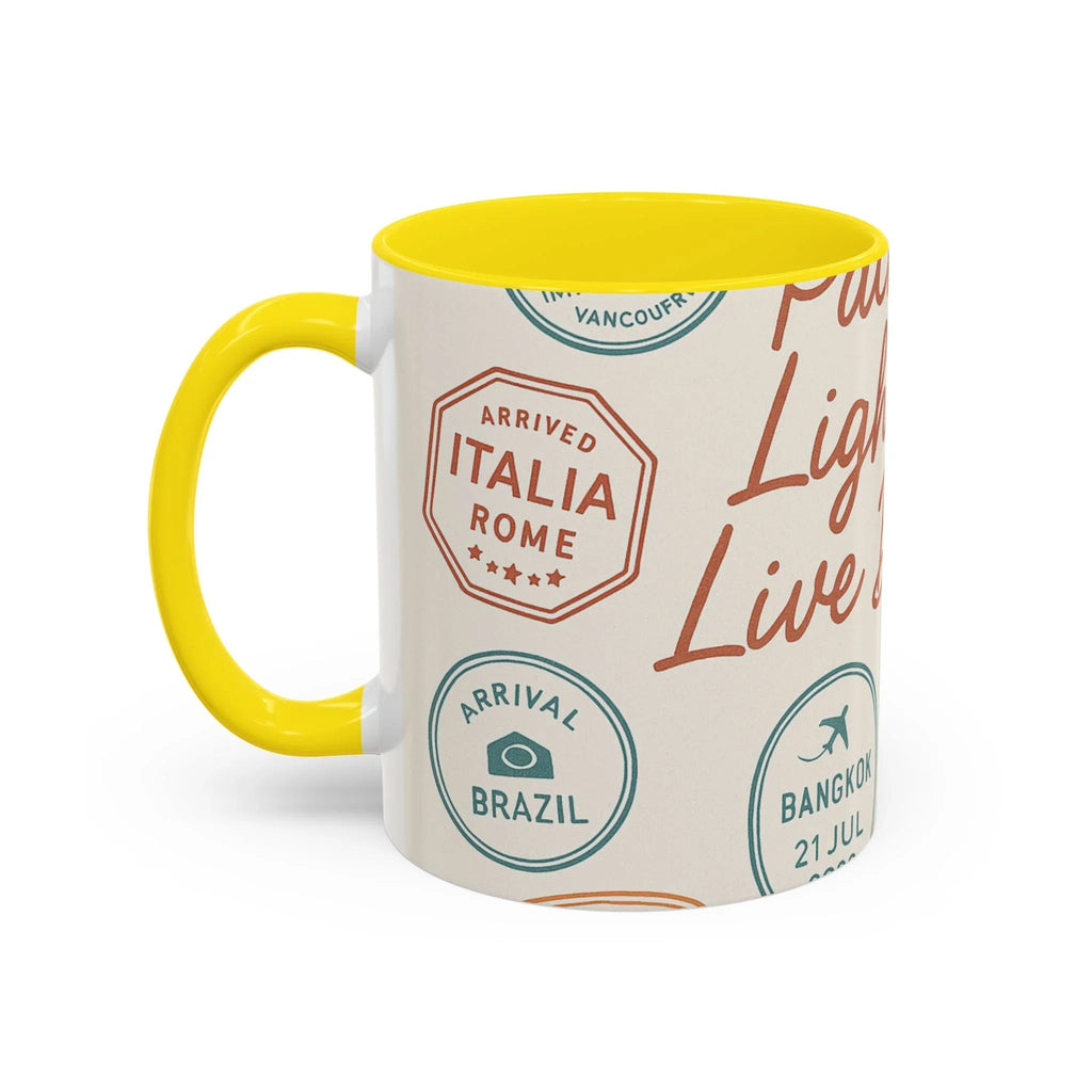Pack Light, Live Big – Wanderlust Mug with Passport Stamp Collection