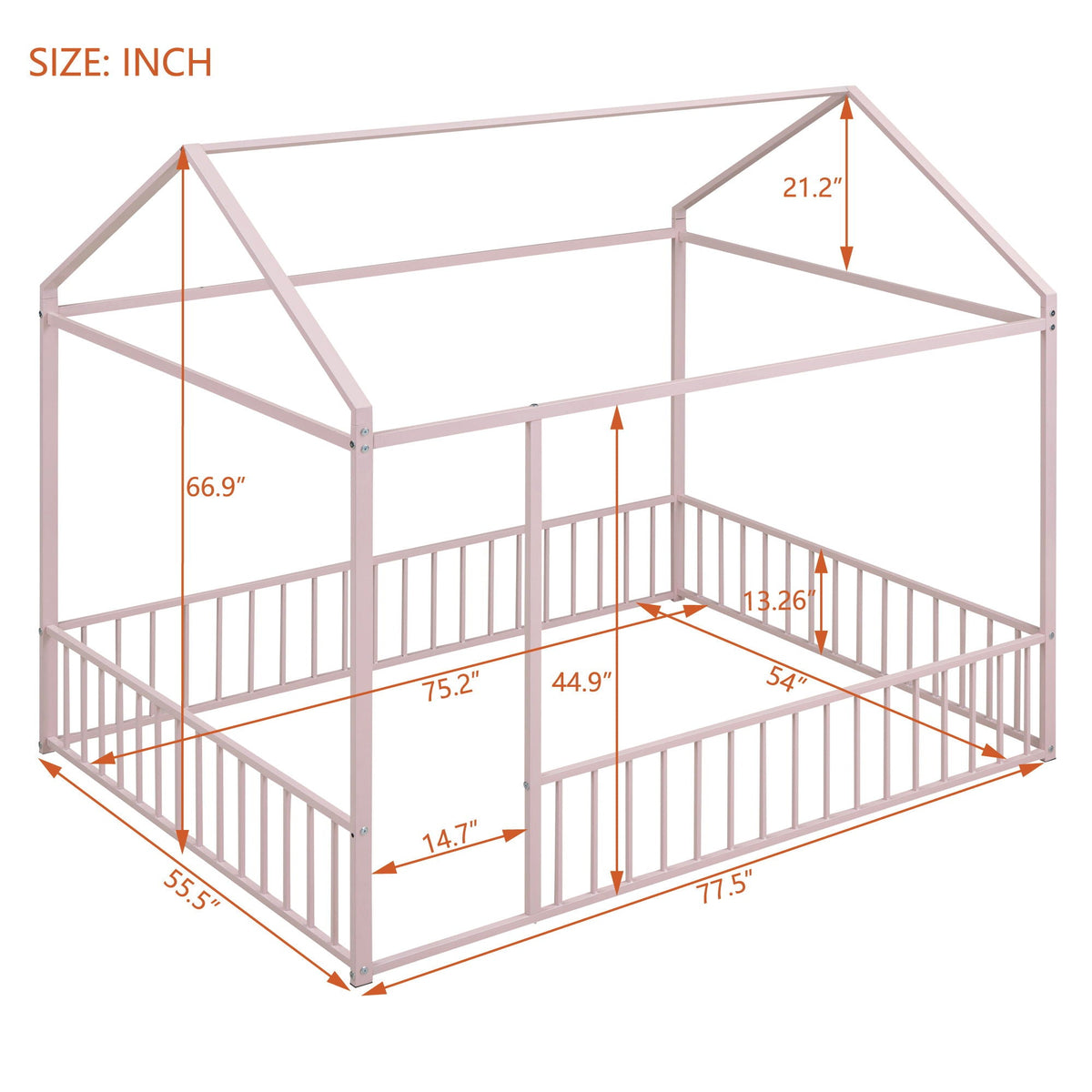 Metal Bed House Bed Frame With Fence