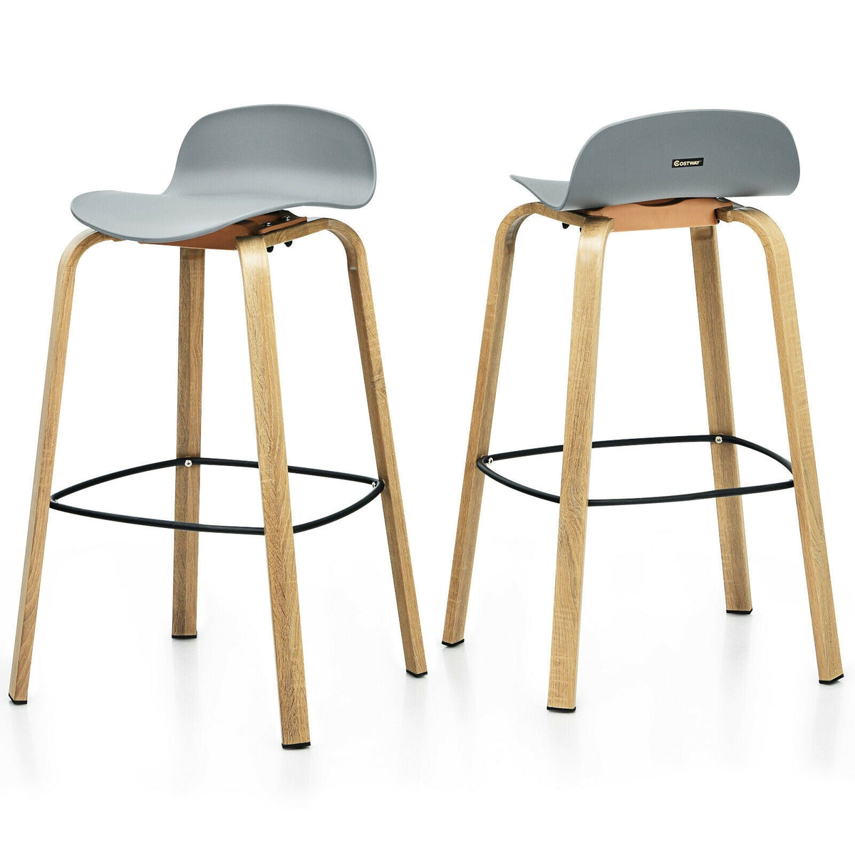 Set of 2 Modern Barstools Pub Chairs with Low Back and Metal Legs