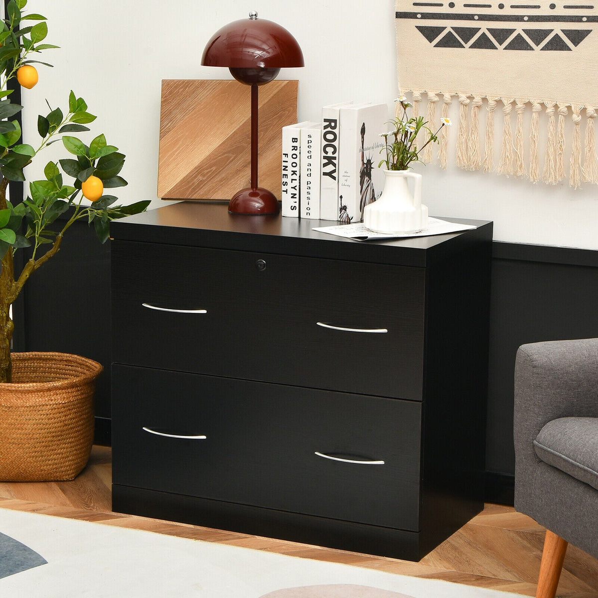 2-Drawer File Cabinet with Lock Hinging Bar Letter and Legal Size