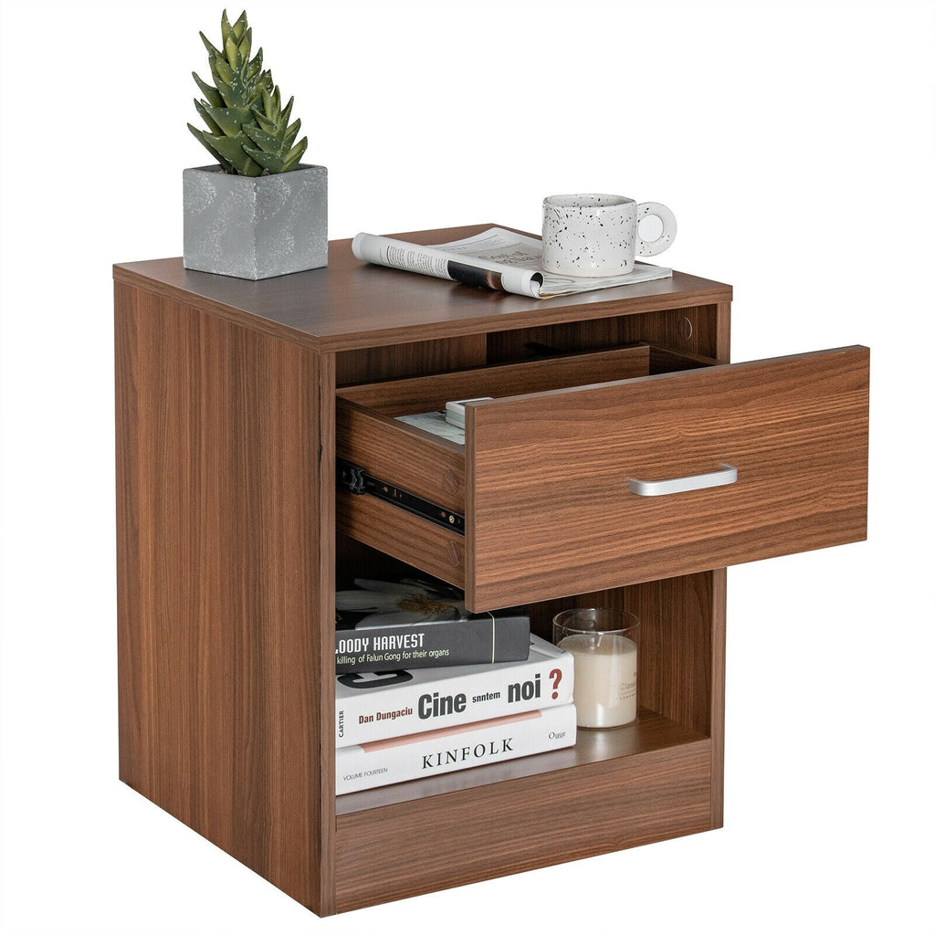 Modern Nightstand with Storage Drawer and Cabinet