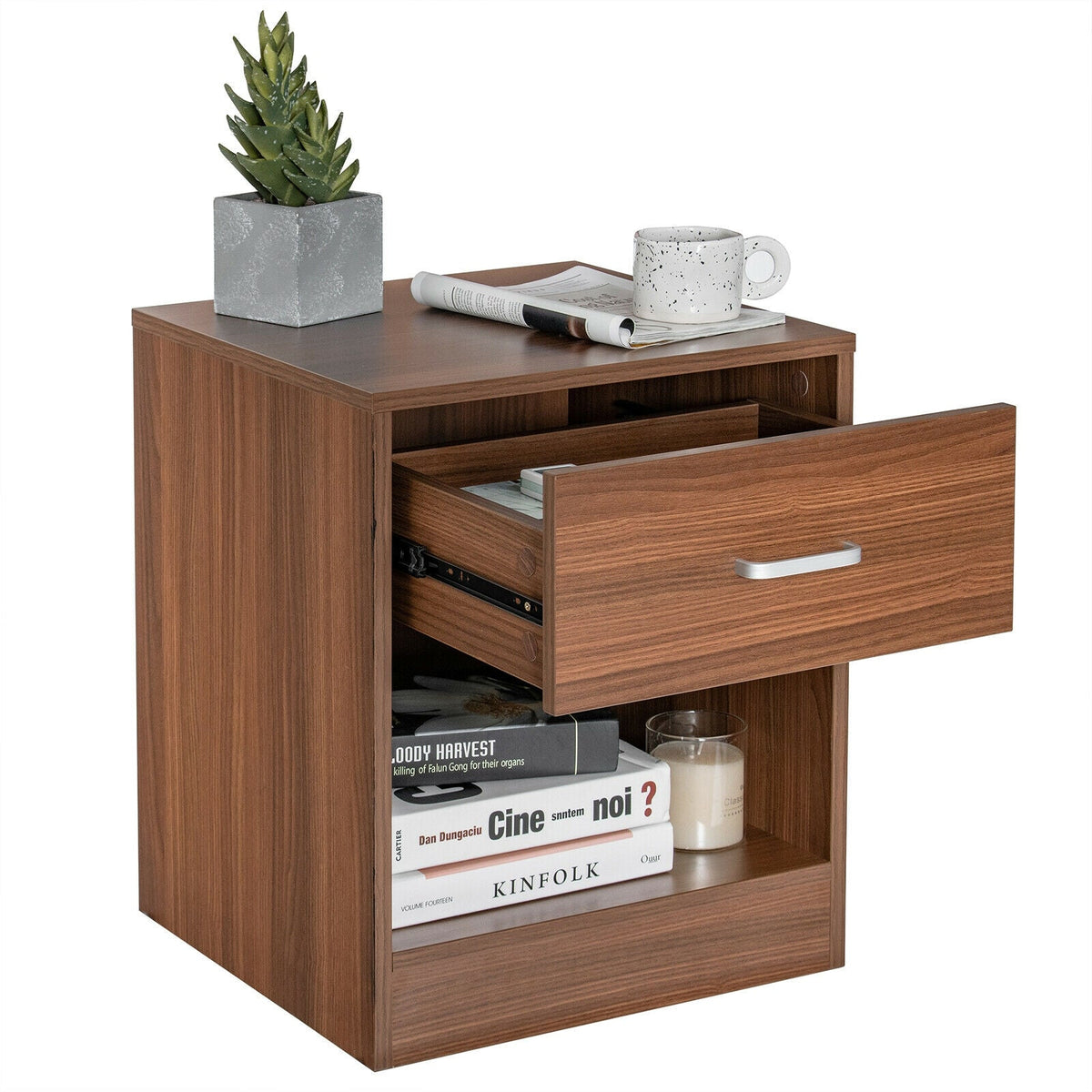 Modern Nightstand with Storage Drawer and Cabinet